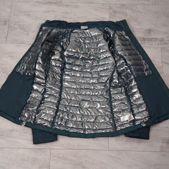 Columbia Puffer Jacket Womens Medium White Out ll Omni Heat Dark Seas Teal - Picture 13 of 15